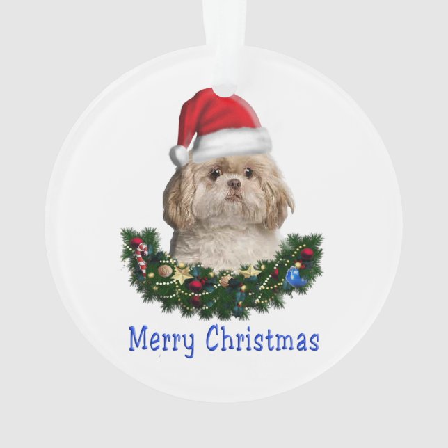 Ornamento Itens de Natal do Cão Shih-Tzu (Verso)