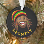 Ornamento Jamaican Cute Rasta Man Personalized<br><div class="desc">Black Christmas tree ornament featuring a happy Rastafarian man. The text on the front is customisable,  so you can add a name or message.</div>