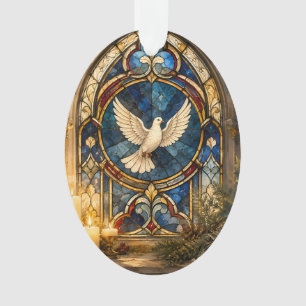 Ornamento Janela de Natal com Pombo de Vidro Colorido
