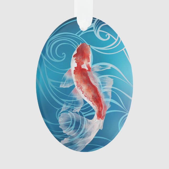 Ornamento Japonês Koi Fish Oriental Ondas de Natal (Frente)