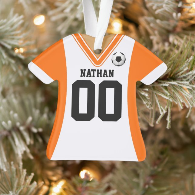 Ornamento Jérsei de futebol branco/laranja personalizado (Árvore)