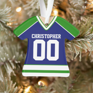 Ornamento Jersey de Hockey Personalizado Verde/Azul/Branco