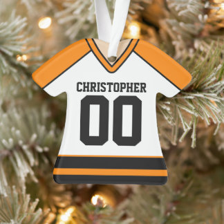Ornamento Jersey de hóquei personalizado branco/laranja/pret