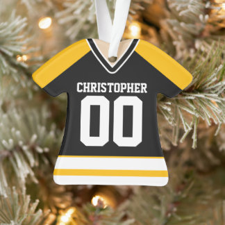 Ornamento Jersey de hóquei personalizado em preto/amarelo/br