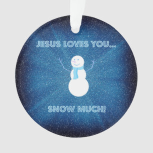 Ornamento Jesus ama-o neva muito! Azul cristão do boneco de