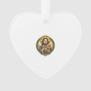 Ornamento Jesus Mandando Beijo Coração Vermelho Botão Curtir