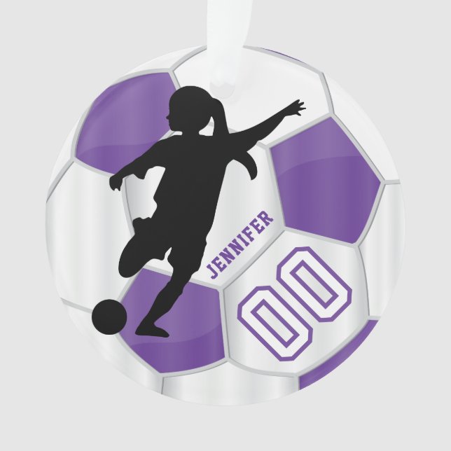 Ornamento Jogador de futebol feminino personalizado em roxo  (Frente)