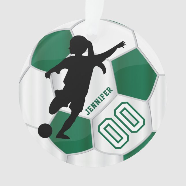 Ornamento Jogador de futebol feminino personalizado verde-es (Frente)