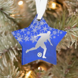 Ornamento Jogador de futebol Silver Snowflake em Azul