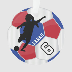 Ornamento Jogador de futebol vermelho, azul, preto & branco