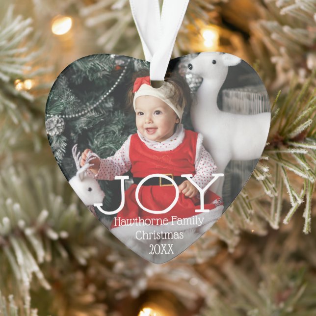 Ornamento "JOY" Foto personalizada de luxo elegante de Natal (Árvore)