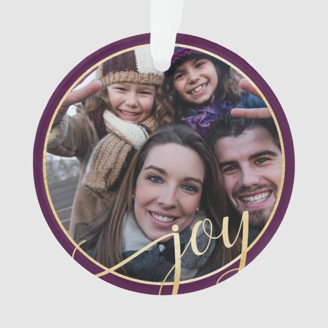 Ornamento Joy Purple, Dourada e Black Pine Family Foto (Frente)