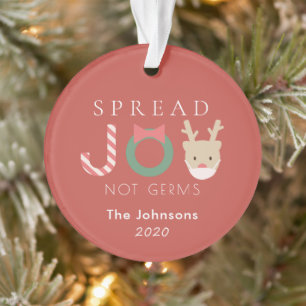 Ornamento Joy Reindeer com foto de Feriado Vermelho de Másca