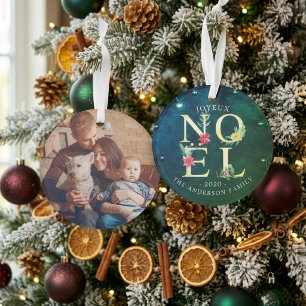 Ornamento Joyeux Noel Feliz Natal Poinsettia Foto Decor
