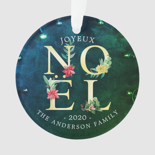 Ornamento Joyeux Noel Feliz Natal Poinsettia Foto Decor (Frente)