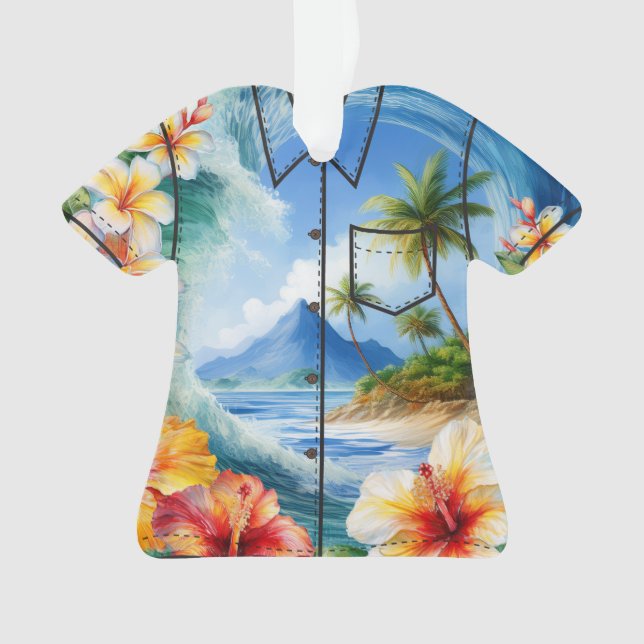 Ornamento Kai Aloha Hibiscus Watercolor Wave Aloha Shirt (Frente)