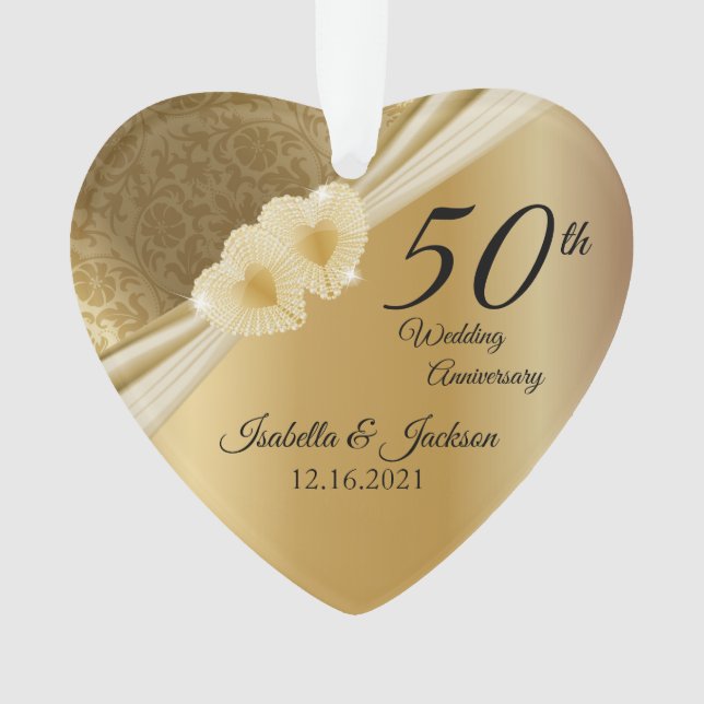 Ornamento Keepsasasaké 50º aniversário 💞 Casamento Dourado (Frente)