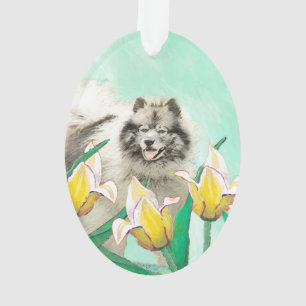 Ornamento Keeshond em Tulips pintando lindas artes caninas o