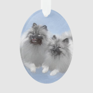 Ornamento Keeshond Pair de Kees pintando Arte Animal Origina