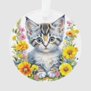 Ornamento Kit de Aquarela Personalizado Gatinho Flores Natal