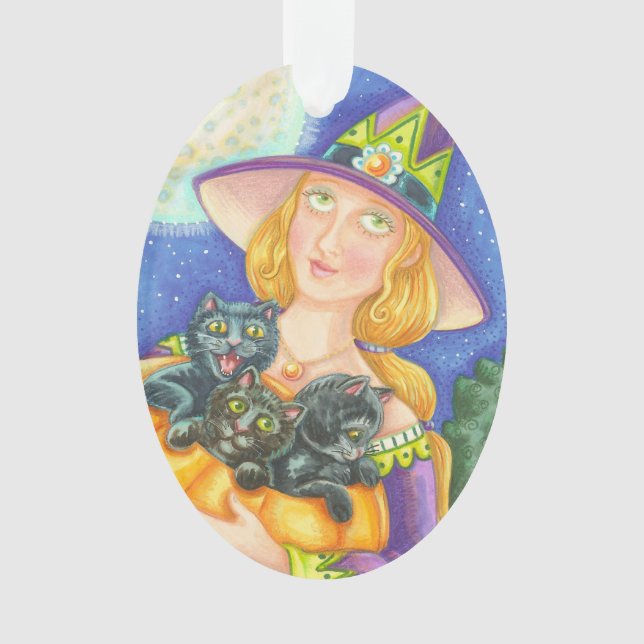 Ornamento KITTENS DE GATO NEGRO E Oval DE MOEDA DE BRINCO (Frente)