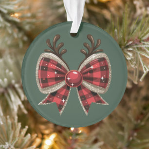 Ornamento Laço de Natal Coquette Brilho Feminino Xadrez Verm