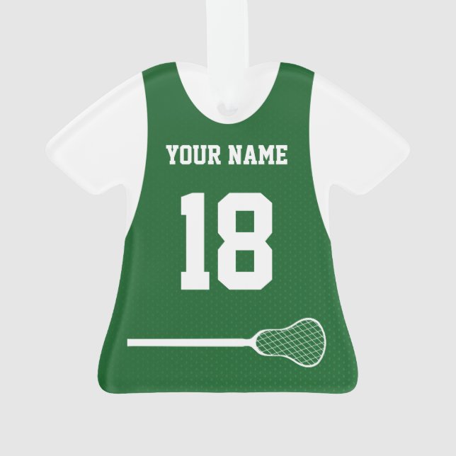 Ornamento Lacrosse Sports Jersey Green com número (Verso)
