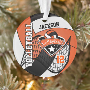 Ornamento 🏐 Laranja, Preto e Branco de Voleibol