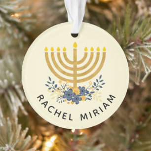 Ornamento Lembrança datado do Hanukkah do bebê azul &