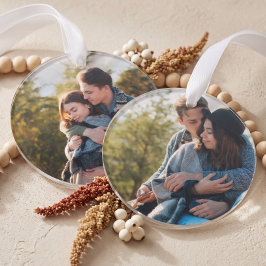 Ornamento Lembrança Personalizada de Noivado com Duas Fotos 