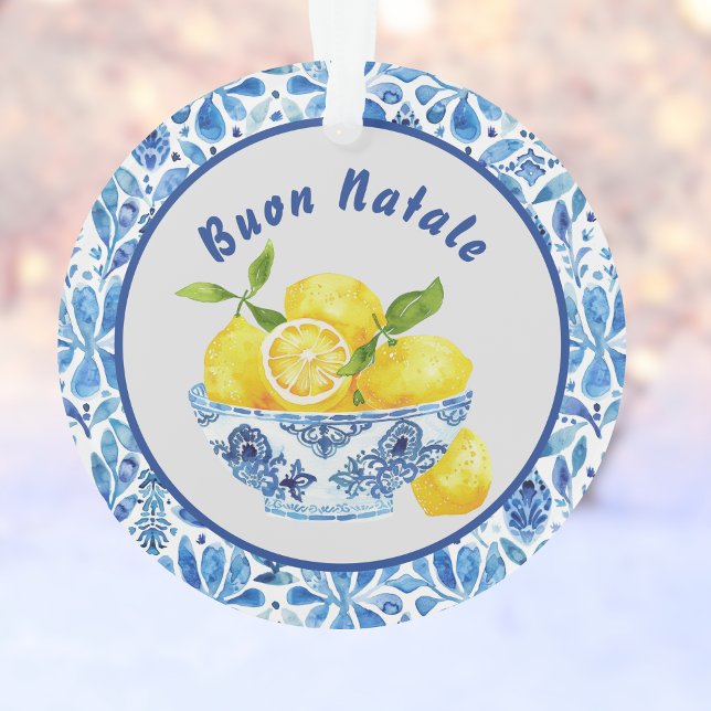 Ornamento Lemon Mediterranean Buon Natale Azulejo Blue Toile (Criador carregado)