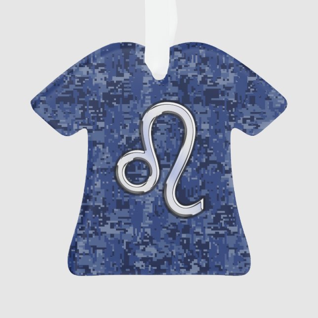 Ornamento Leo Zodiac - Sinal no Marinho Blue Digital Camo (Frente)