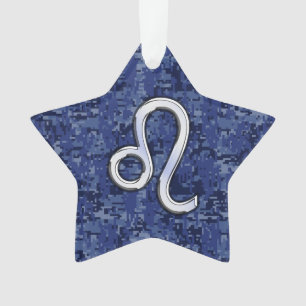 Ornamento Leo Zodiac - Sinal no Marinho Blue Digital Camo