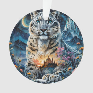 Ornamento Leopardo-das-neves Majestoso - Castelo - Lua,