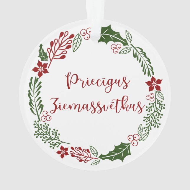Ornamento Letão Feliz Natal, Priecīgus Ziemassvētkus (Verso)