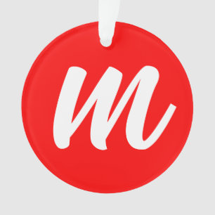 Ornamento Letra Inicial de Monograma Branco Vermelho