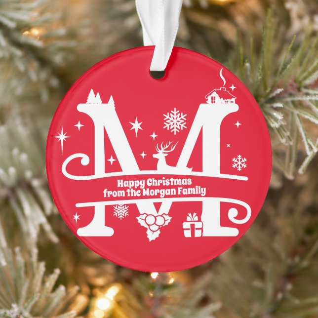 Ornamento Letra M Monograma Nome da Família Inicial Saudação (Árvore)