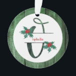 Ornamento *~* Letra O Rustic Christmas PHOTO Wood AP44<br><div class="desc">(procure AP44 por outros itens semelhantes ) Acrílico com um peso tão leve. LETRA O. Trabalha para qualquer gênero. Aqui está uma LETRA de Natal Inicial / Monograma design com um antigo celeiro de madeira verde-verde de madeira antiquada em conserva no WOOD, na frente e no verso do ornamento. Também...</div>