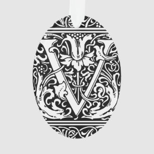 Ornamento Letra V Monograma Medieval Arte Nova