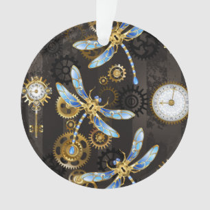 Ornamento Libélulas Steampunk em fundo listrado marrom