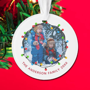 Ornamento Linda Foto de Família com Luzes de Natal 2025 Lemb