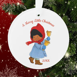 Ornamento Linda Garotinha Étnica de Natal Tocadora de Sino 