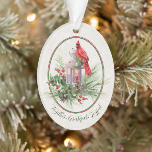 Ornamento Linda lanterna com azevinho e cardeal de Natal