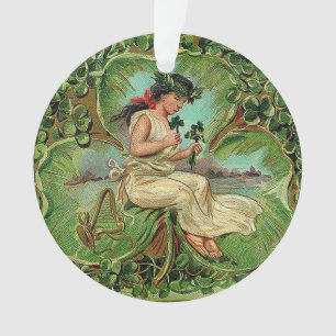 Ornamento Linda Vintage Girl com Shamrocks