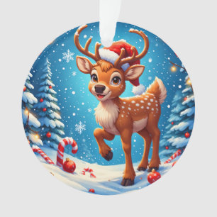 Ornamento Lindos Canudos de Açúcar Rena de Natal com Chapéu