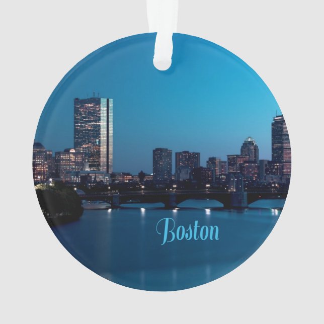 Ornamento Linha Skyline da cidade de Boston Massachusetts (Verso)