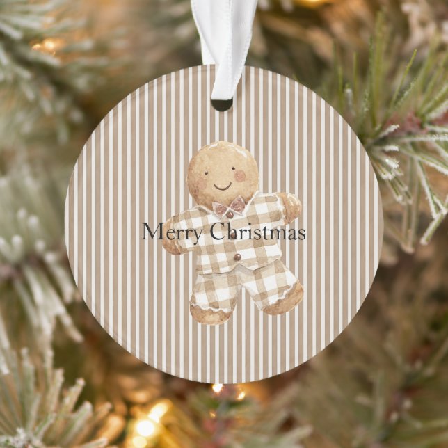Ornamento Listras Brancas Creme Gingerbread Natal (Árvore)