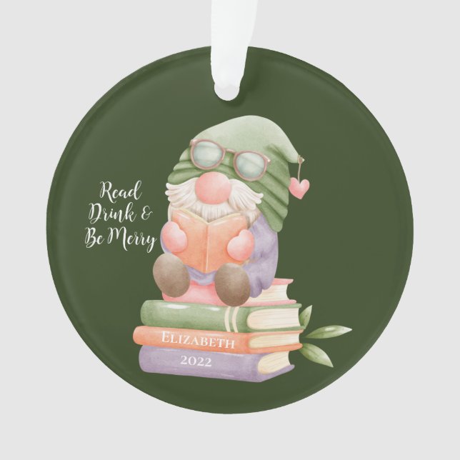 Ornamento Livro de Leitura do Gnomo Cute Cliente Monograma (Frente)