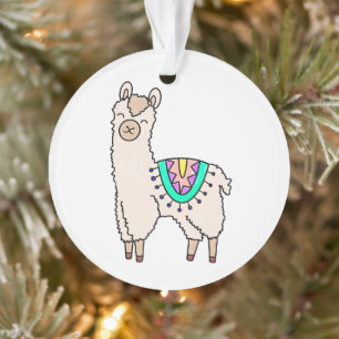 Ornamento llama alpaca de desenho animado sorridente e feliz