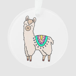 Ornamento llama alpaca de desenho animado sorridente e feliz